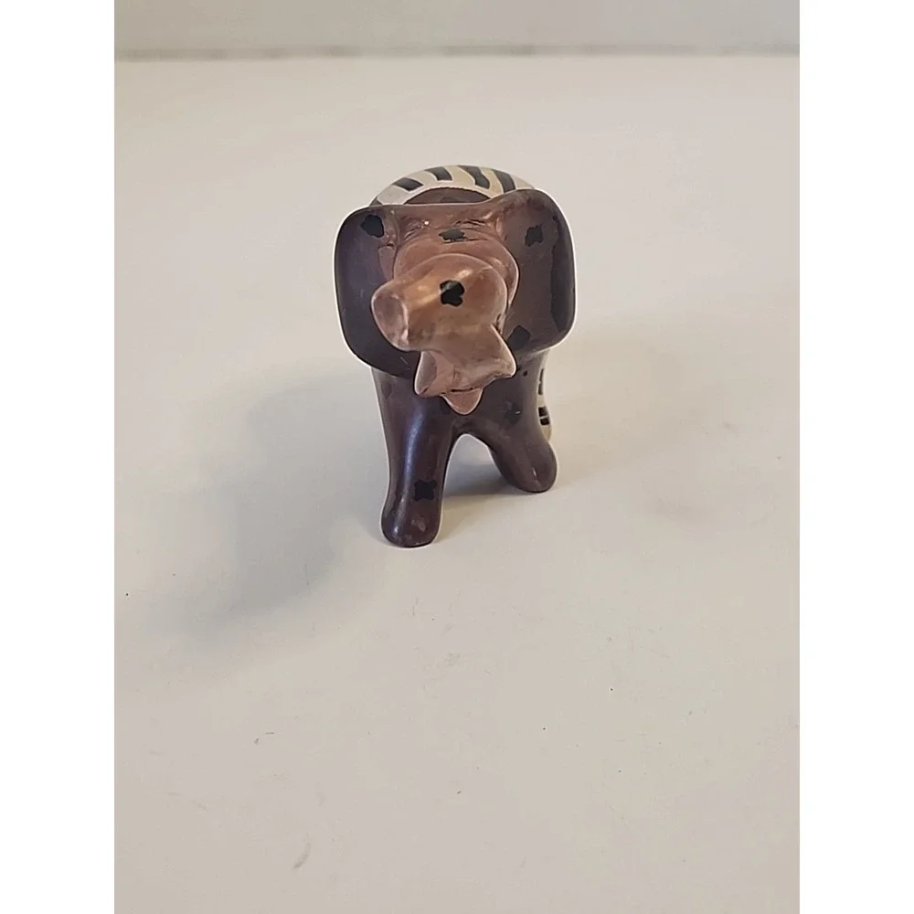 Handcarved‎ Soapstone Elephant Figurine  Handpainted Safari Patchwork 2.25